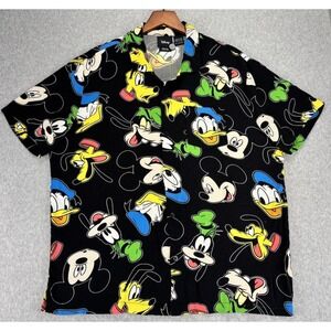 Disney‎ Mickey Donald Goofy Pluto Shirt XL Rayon Button Up ResortWear Vacation